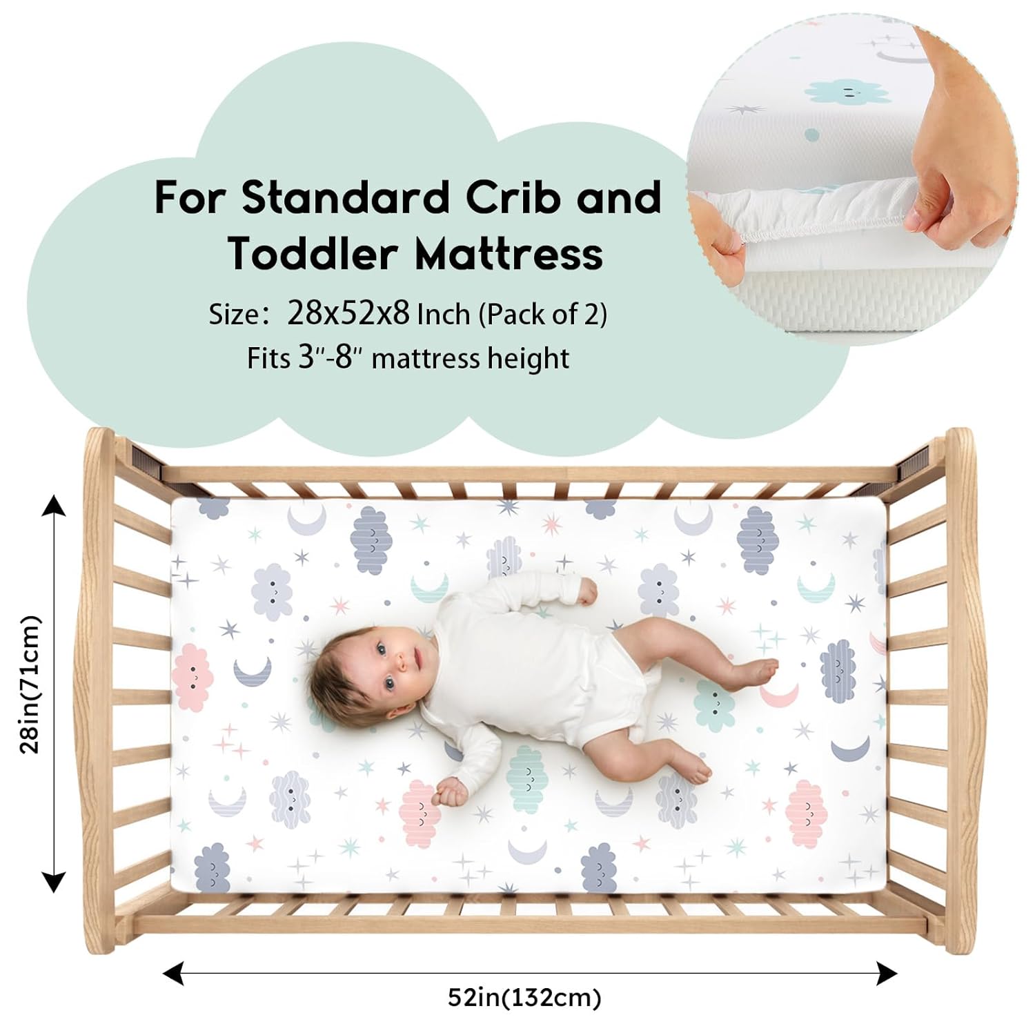 Yoofoss Baby Crib Sheets for Boys Girls, Fitted Crib Sheet 2 Pack for Standard Crib and Toddler