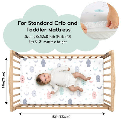 Yoofoss Baby Crib Sheets for Boys Girls, Fitted Crib Sheet 2 Pack for Standard Crib and Toddler