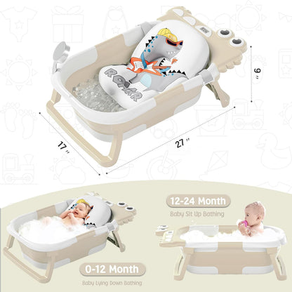 TPN Collapsible Baby Bathtub, Baby Bath Tub with Soft Cushion & Real-Time Thermometer, Baby Bathtub