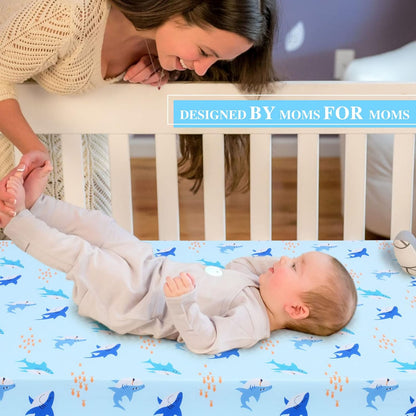 UOMNY Crib Sheet for Baby Boys Shark Fitted Crib Sheets for Standard Crib and Toddler Mattresses