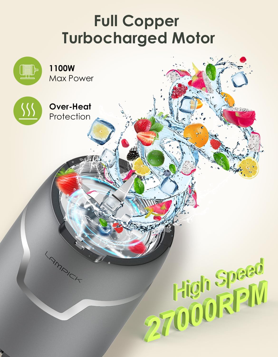 Smoothie Blender, 1100W Personal Blender for Shakes and Smoothies, Blenders and Grinder Combo for