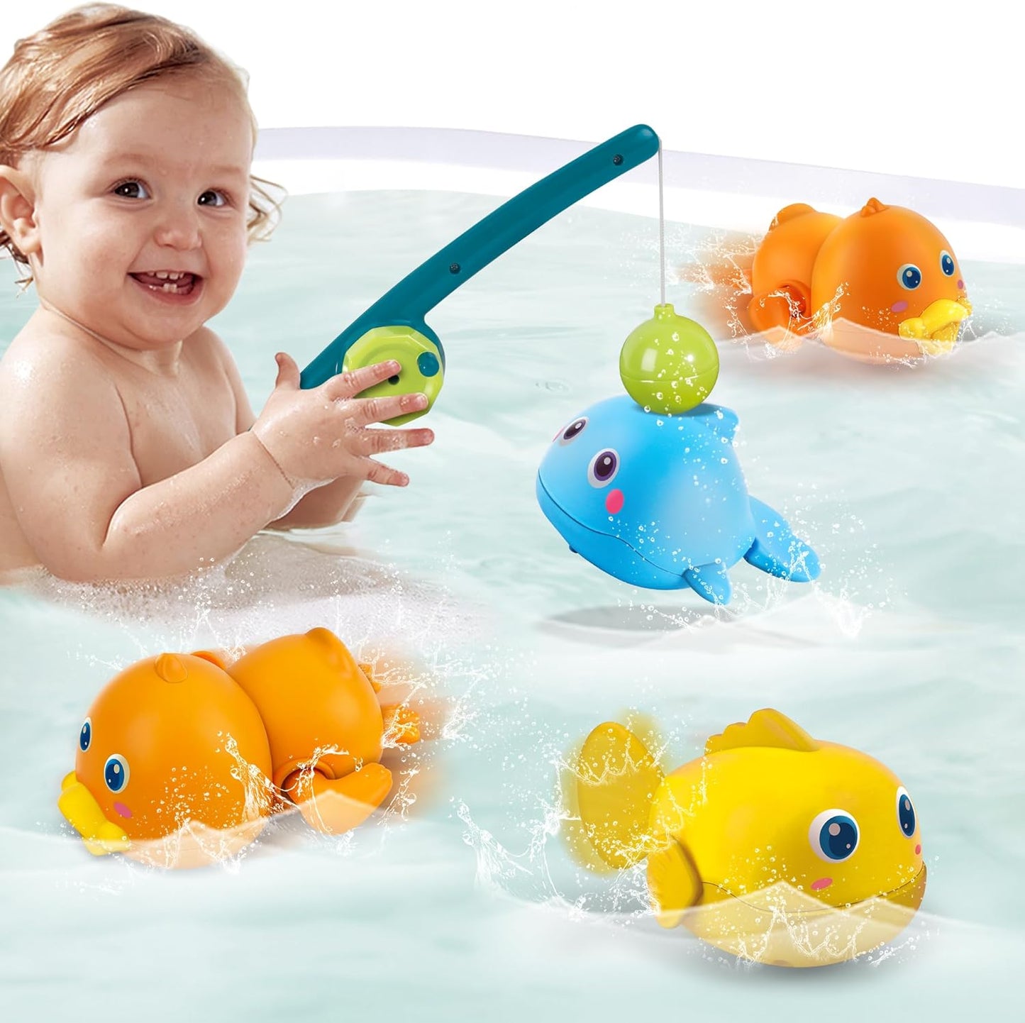 Dwi Dowellin Bath Toys for Toddlers, Magnetic Fishing Games Kids Bathtub Toys, Mold Free Wind-up