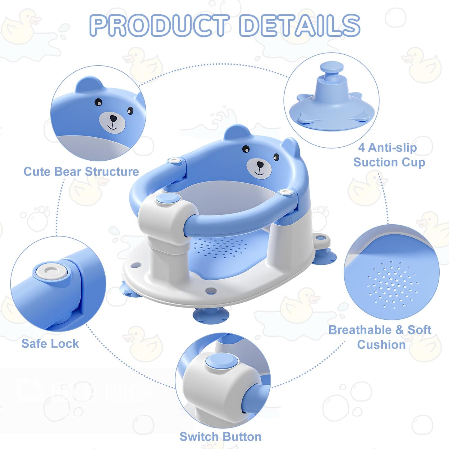 Baby Bath Seat for Babies 6 Months & up, Non-Slip Toddler Bath Seats for Babies Sitting Up, Safe