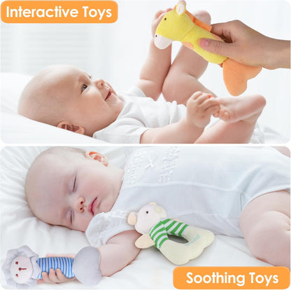 iPlay, iLearn Baby Toys 3 6 12 Month Newborn Gift, Infant Soft Jungle Stuffed Animal Rattle Plush Barn, First Birthday Basket Shower Stuffer, Boy Girl Sensory Hand Development Toy 2 4 7 9M 1 Yr-Jungle