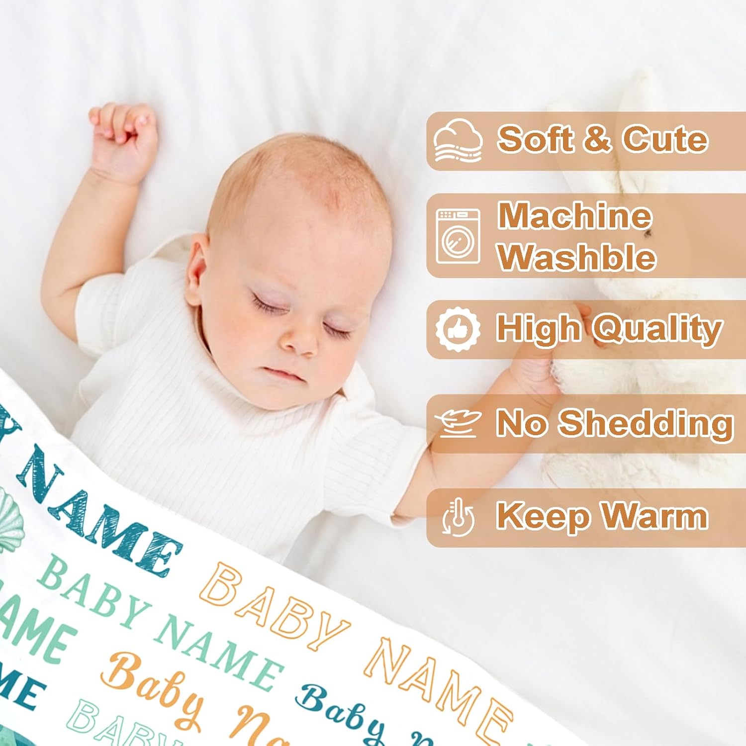 Ship Next Day, Personalized Baby Blanket – Printed in USA, Custom Baby Blanket for Boys & Girls