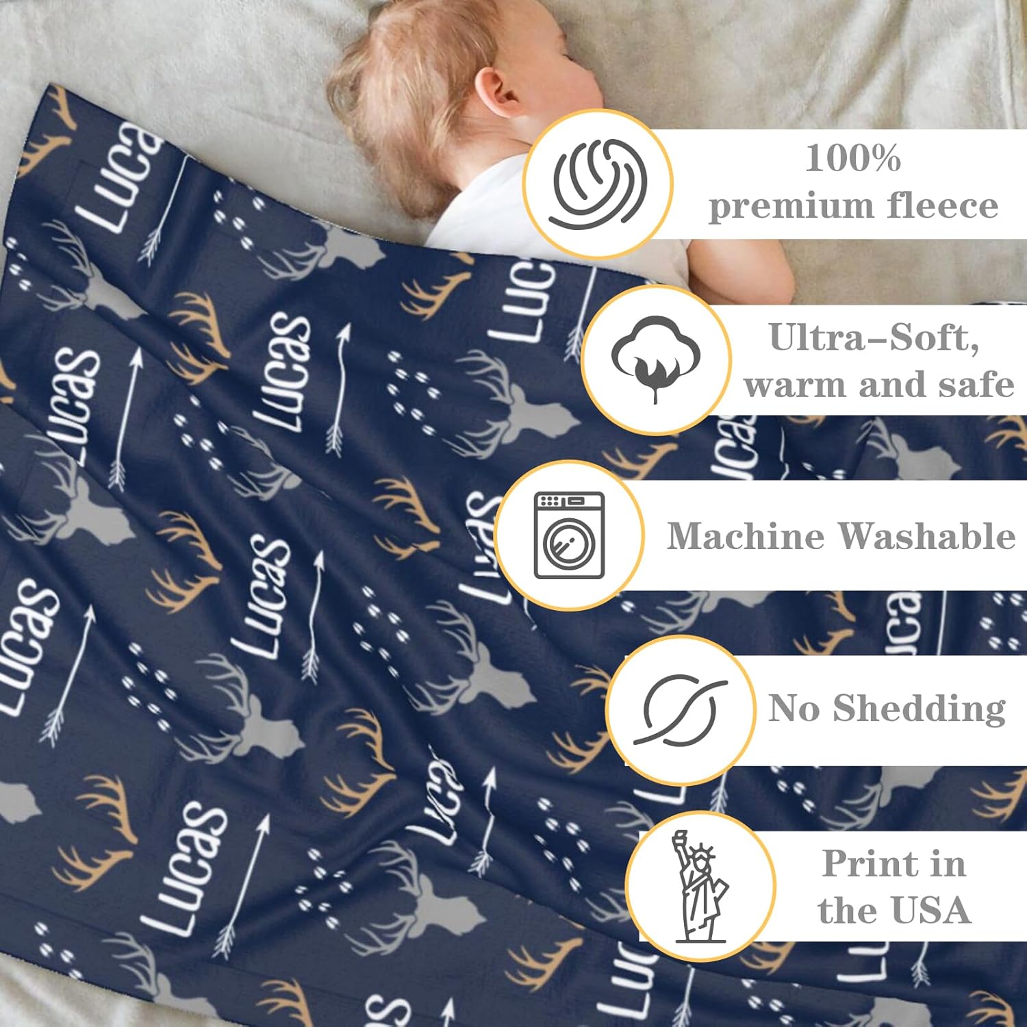 Personalized Baby Blanket with Name, Custom Baby Blanket for Boys or Girls, Soft Flannel Throw for