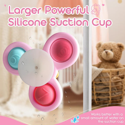 ALASOU 3PCS Pop Suction Cup Spinner Toys for 1 Year Old Boy Girl|Novelty Spinning Tops Toddler Toys Age 1-2|Sensory Baby Bath Toy for Toddlers 1-3|12 18 Months Boy Birthday Gift for Infant