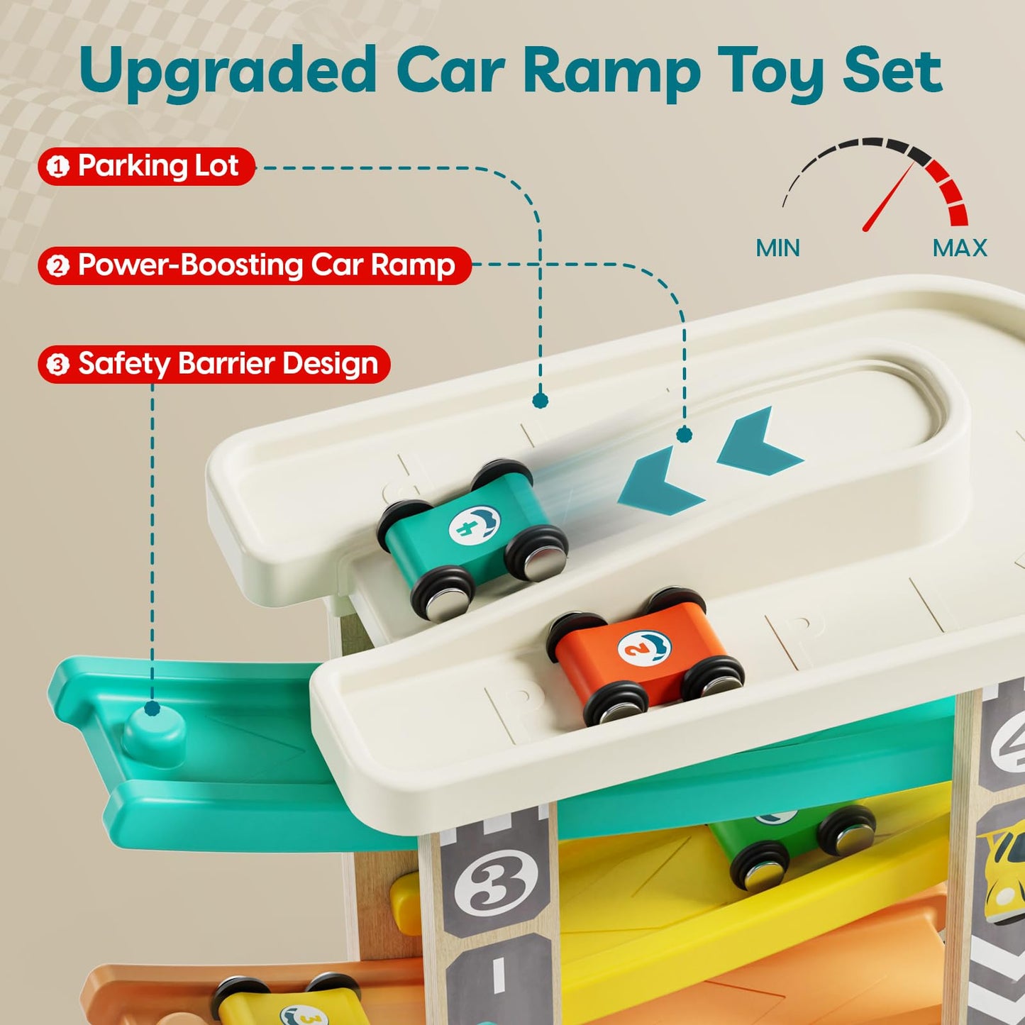 TOP BRIGHT Toddler Toys for 2 Year Old Boy, Wooden Car Ramp Race Track Set