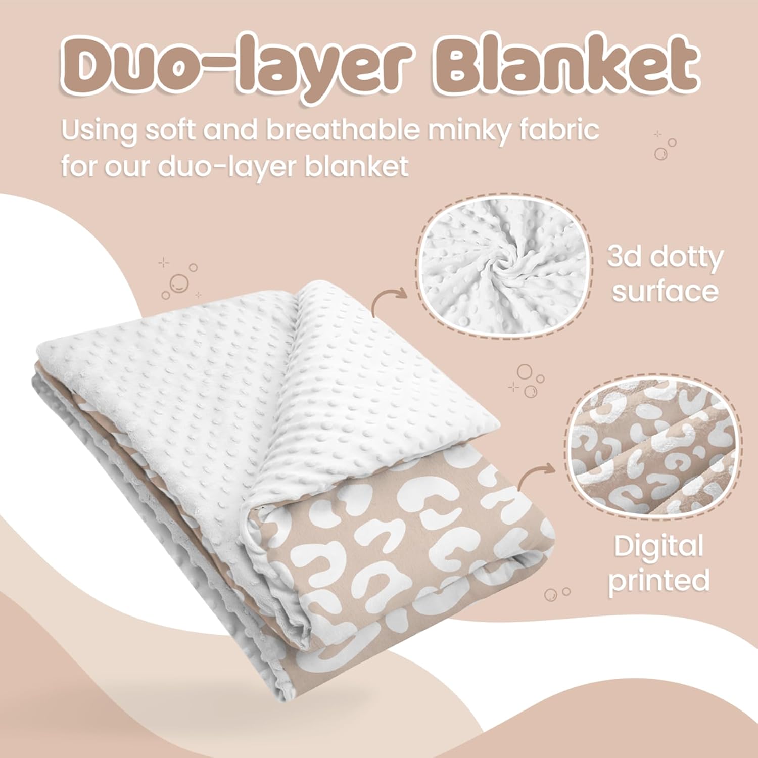 Leopard Print Minky Baby Blanket 30 x 40 Inches for Girls, Soft Plush Receiving Blanket with Dotted