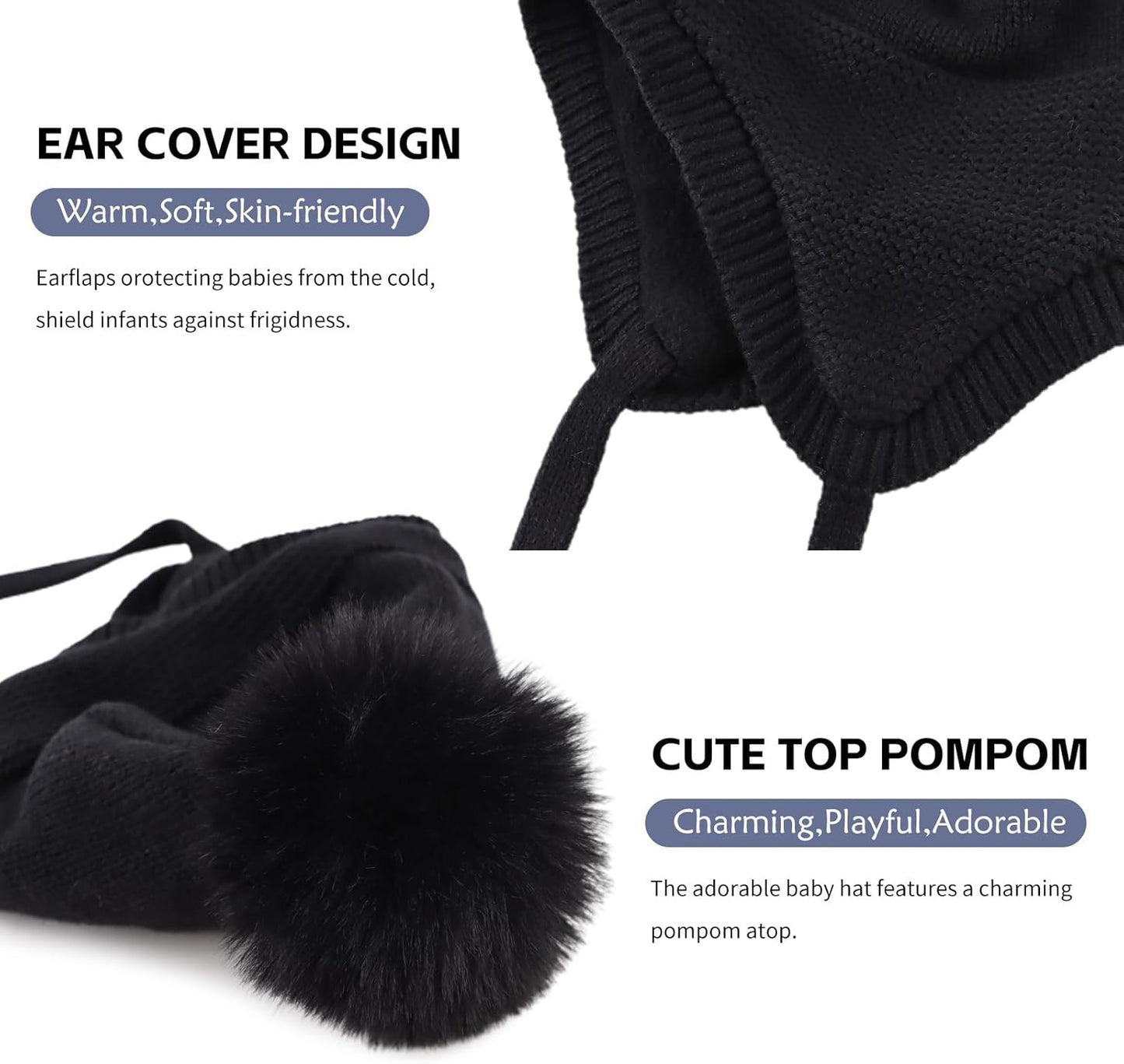 Basic Winter Baby Beanie Gloves Boys Girls Knitted Hat Pompom Kids Earflap Hats Warm Infant Toddler Beanie Mittens Set