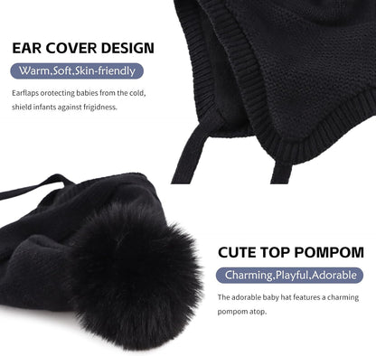 Basic Winter Baby Beanie Gloves Boys Girls Knitted Hat Pompom Kids Earflap Hats Warm Infant Toddler Beanie Mittens Set