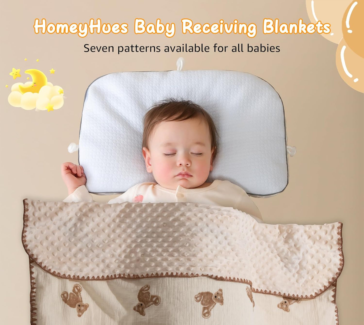 Baby Blanket Double Layer Cotton 40 x 40 Soft Receiving Blanket with Pattern Machine Washable Brown
