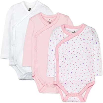 HonestBaby unisex-baby 3-pack Long Sleeve Side-snap Kimono Bodysuits Organic Cotton for Infant Baby Boys, Girls, Unisex