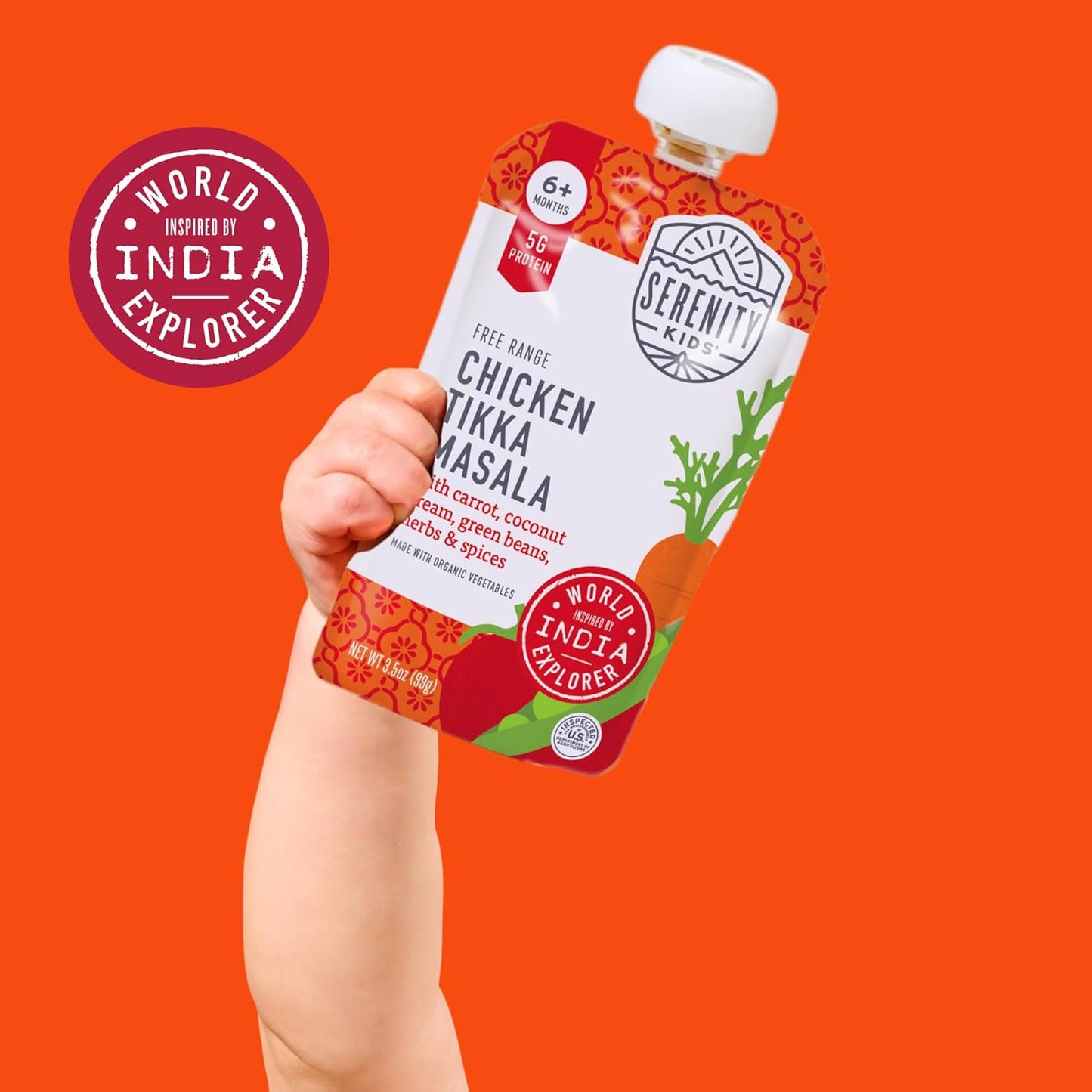Serenity Kids 6+ Months Chicken Tikka Masala Baby Food Puree Pouches - High Protein Ethically