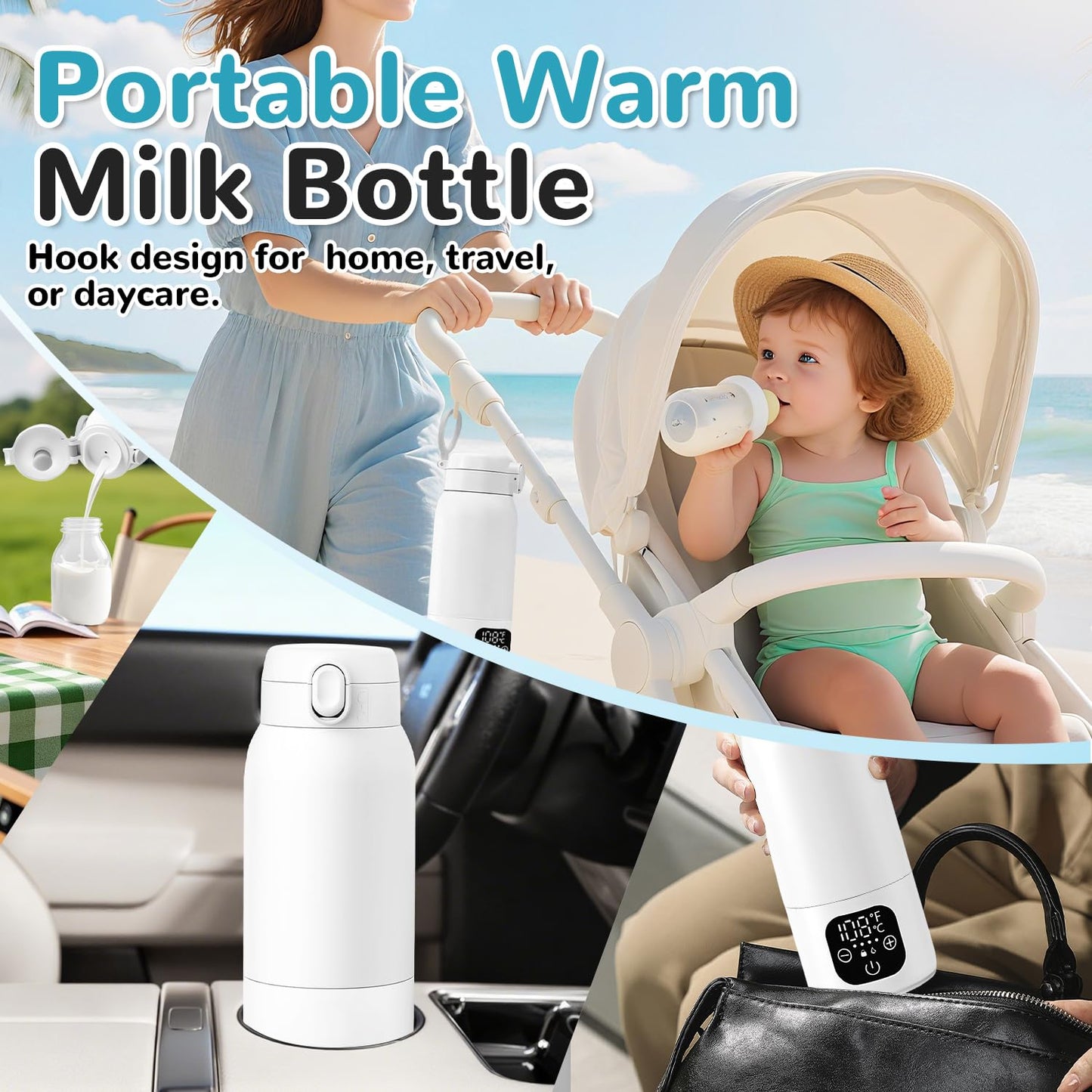 Portable Milk Warmer for Travel,Formula Container to Go 17oz Baby Bottle Warmer with 11000mAh Long