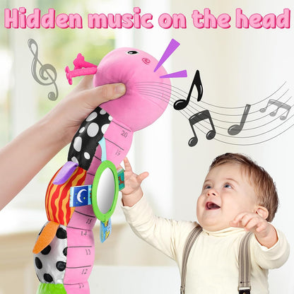 LIGHTDESIRE Baby Toys Musical Caterpillar,Infant Toys Stuffed Animals with Ruler Design,Mirror,Pull String&Ring Bell,Baby Teething Toys for Tummy Time Toys Newborn Gifts 3 6 12 Months(Pink,Leafy Limb)