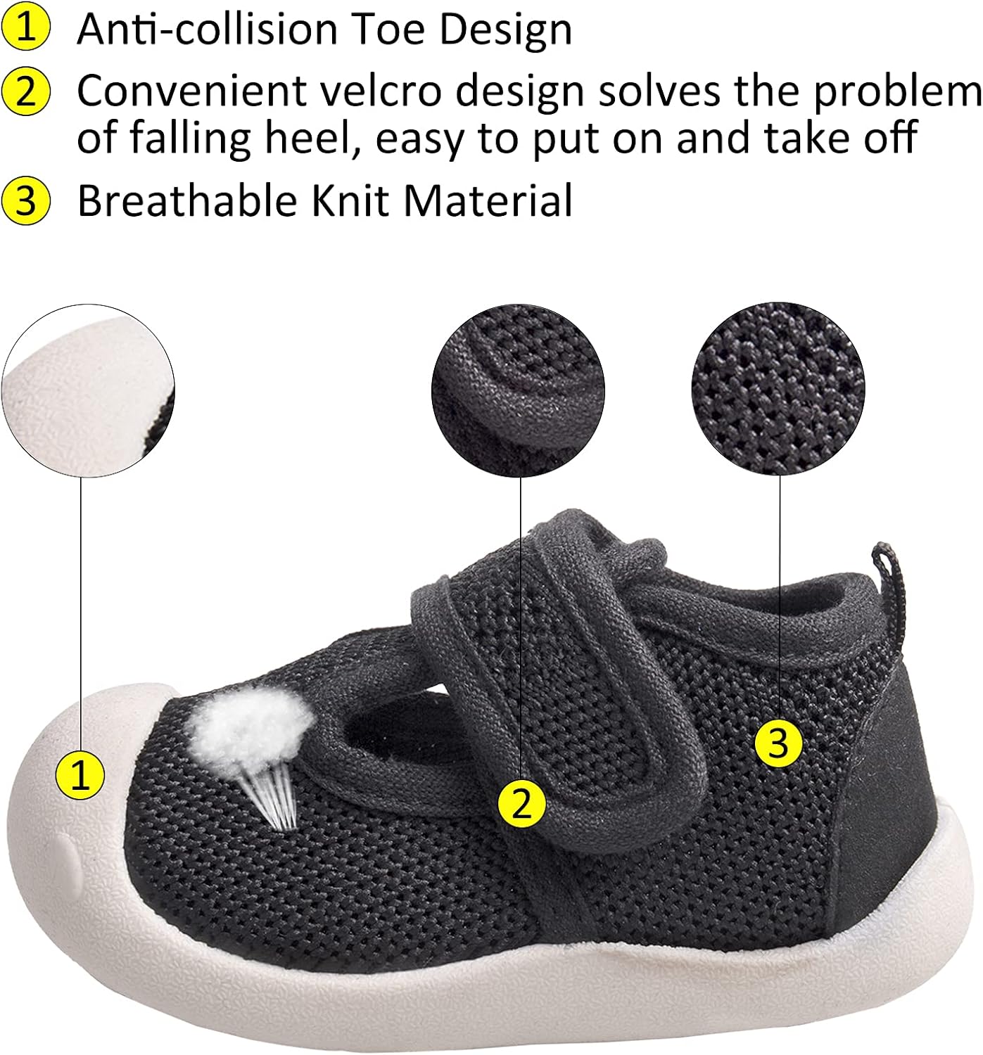 Baby First-Walking Shoes 1-4 Years Kid Shoes Trainers Toddler Infant Boys Girls Soft Sole Non Slip Cotton Canvas Mesh Breathable Lightweight TPR Material Slip-on Sneakers Outdoor