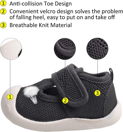 Baby First-Walking Shoes 1-4 Years Kid Shoes Trainers Toddler Infant Boys Girls Soft Sole Non Slip Cotton Canvas Mesh Breathable Lightweight TPR Material Slip-on Sneakers Outdoor