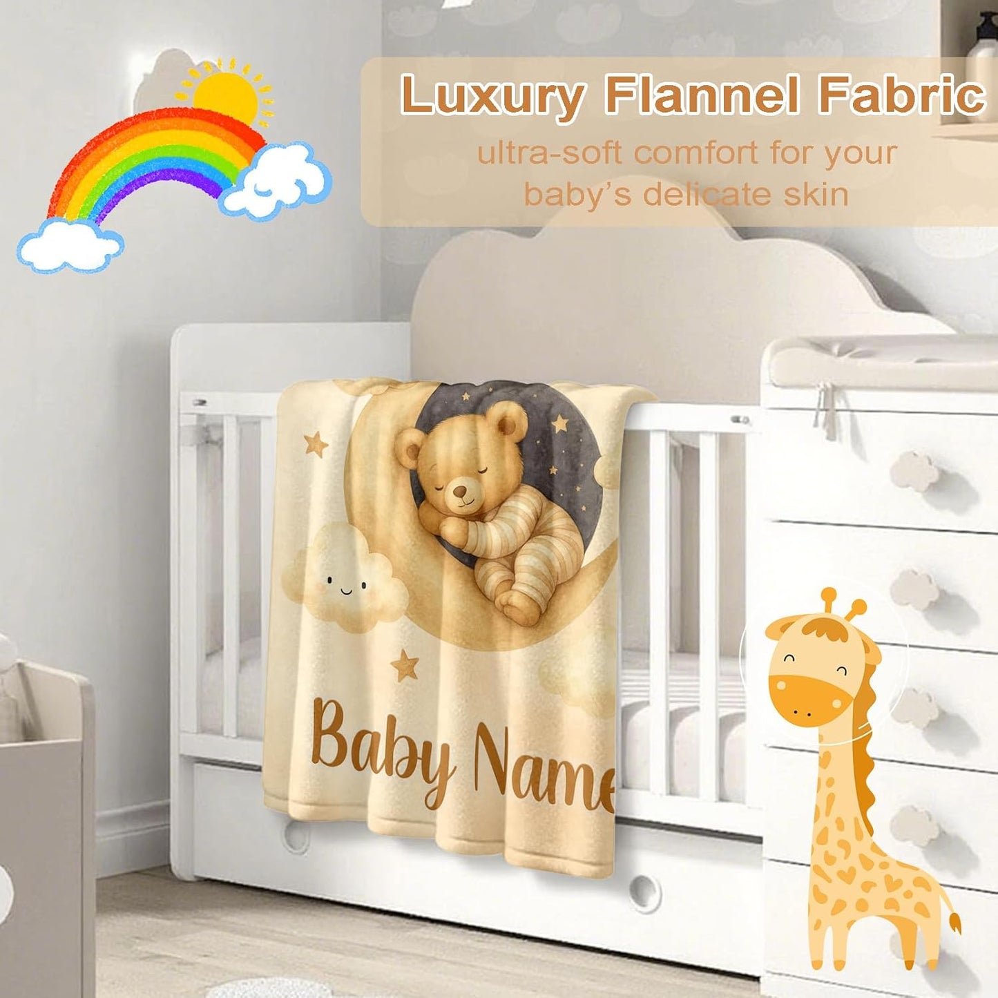 Ship Next Day, Personalized Baby Blanket – Printed in USA, Custom Baby Blanket for Boys & Girls