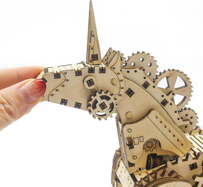 3D Wooden Puzzle Unicorn Mechanical Horse Model Set - Brain Teaser Game - DIY Educational Toy - Eco-Friendly Construction Kit - Perfect Desk Toy and Display Gift for Boys and Girls