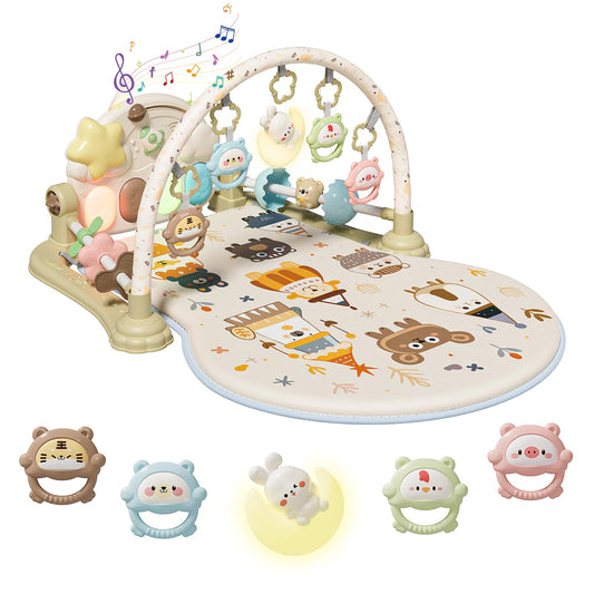 YOULEBITOYS Baby Play Gym Mat - Funny Play Piano Activity Playmat with 5 Infant Learning Detachable