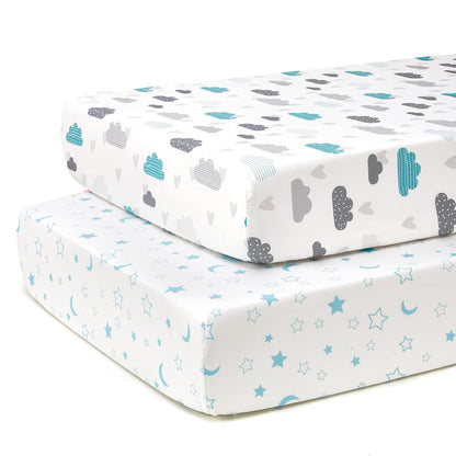 TILLYOU Baby Crib Sheets for Boys Girls, Super Soft Toddler Bed Sheets, 2 Pack Sheets for Standard