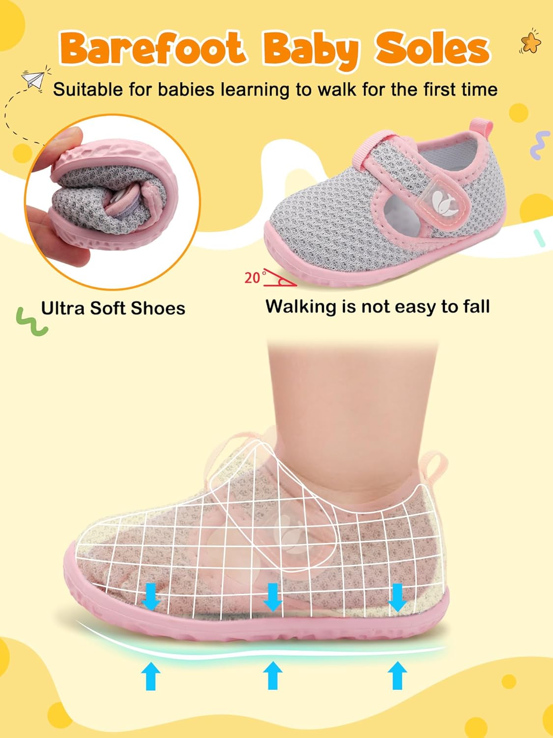 FEETCITY Barefoot Baby Shoes Girls Boys Walking Shoes Infant Sneakers Lightweight Flexible Newborn Dress School Shoe