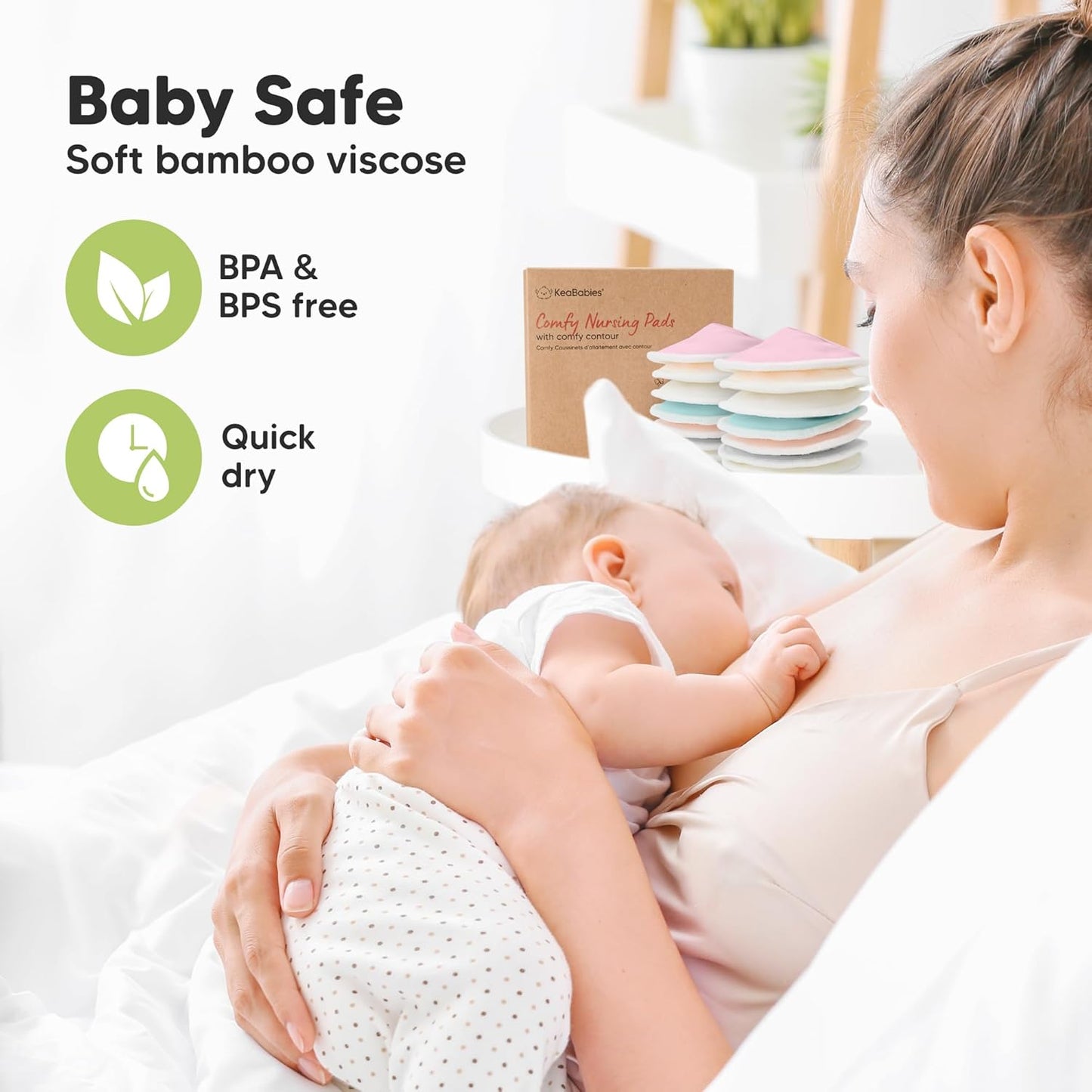 Organic Nursing Pads - 14 Washable Viscose Derived from Bamboo Breastfeeding Pads, Wash Bag