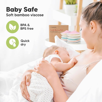 Organic Nursing Pads - 14 Washable Viscose Derived from Bamboo Breastfeeding Pads, Wash Bag