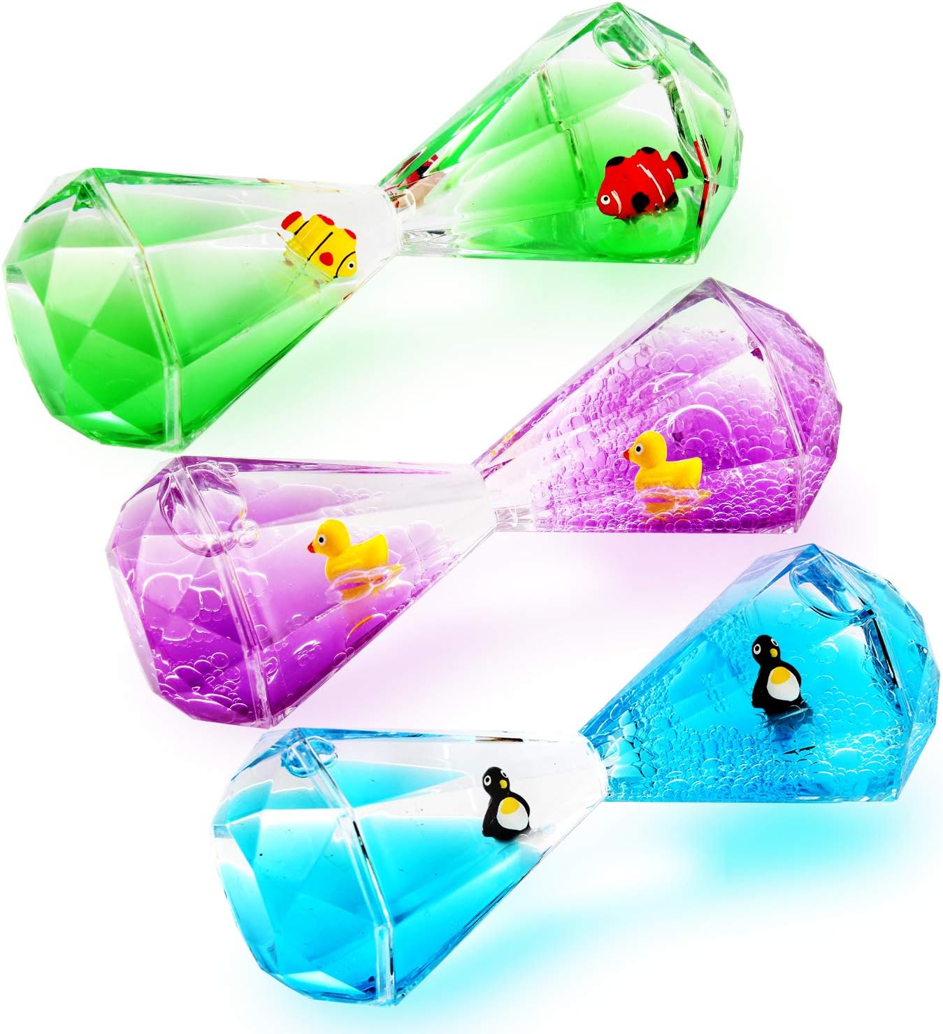YUE Motion Liquid Motion Bubbler Floating Sea Creatures, Diamond Shaped Liquid Timer for Fidget Toy,Autism Toys, Children Activity, Calming Relaxing and Home Ornament (Purple Liquid with Duck Toys)