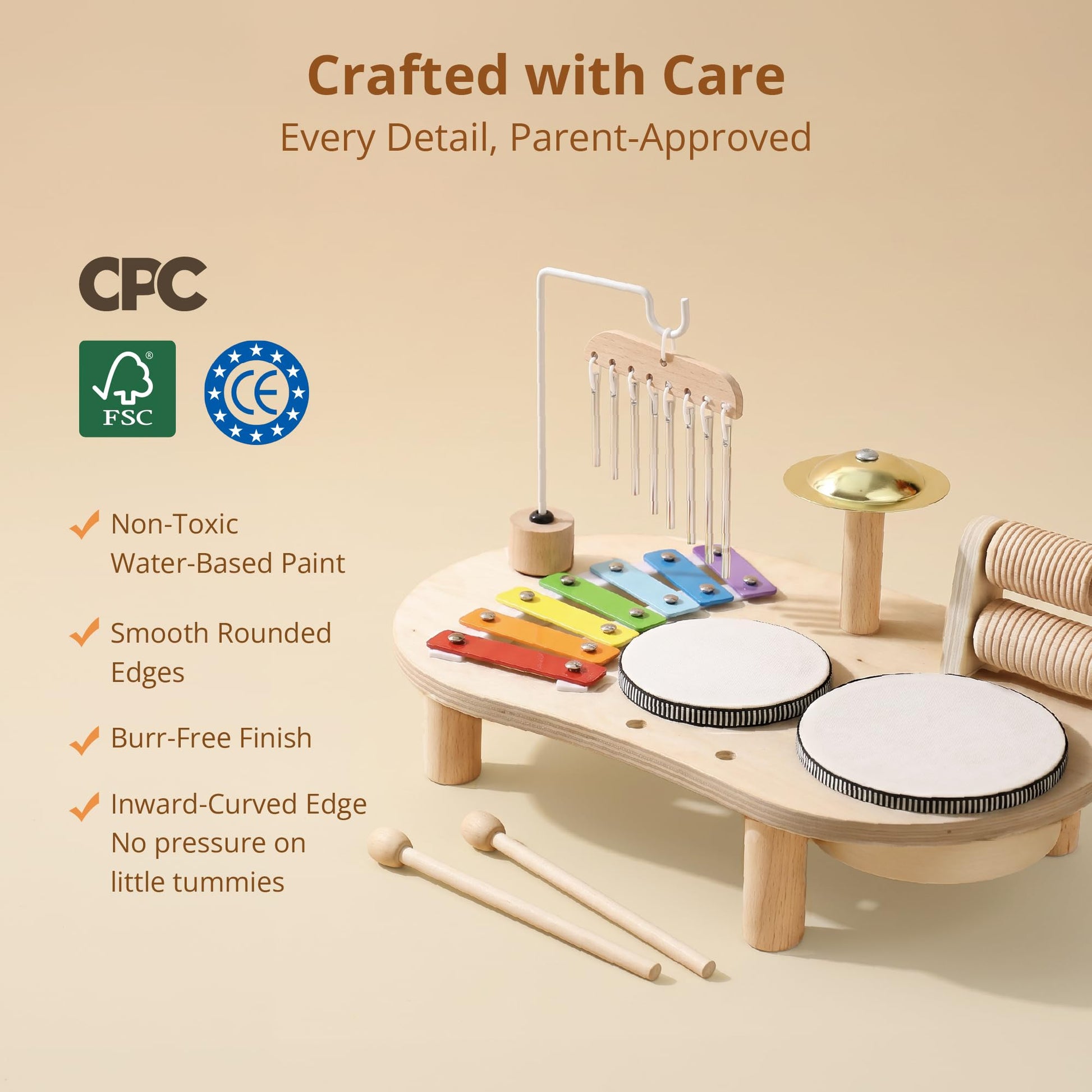 Promise Babe Wooden Drum Set for Toddlers 1-3, Musical Percussion Instruments for Kids Baby Drum