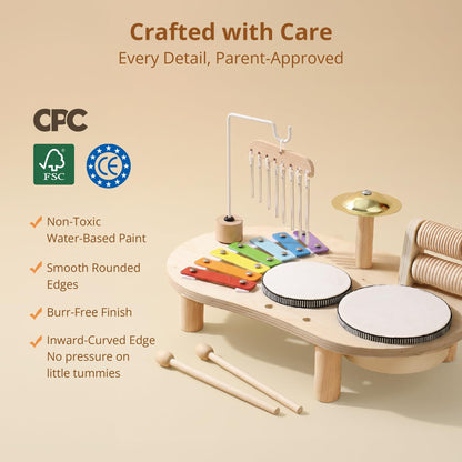 Promise Babe Wooden Drum Set for Toddlers 1-3, Musical Percussion Instruments for Kids Baby Drum