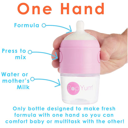 PopYum Pink Formula Making Baby Bottle Starter Set, 4-Pack, 2X 5oz Bottles with #1 Slow Flow