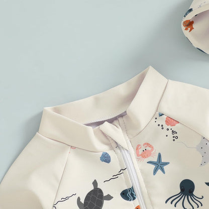 Hnyenmcko Baby/Toddler Boy Rash Guard Swimsuit Long Sleeve One Piece Zipper Swimwear Sunsuit Infant Bathing Suit Beachwear