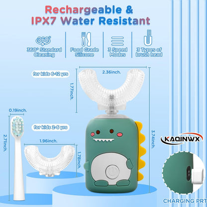 Kids U Shaped Electric Toothbrush for Age 2-12, Rechargeable Toddler Toothbrush with Smart Timer &