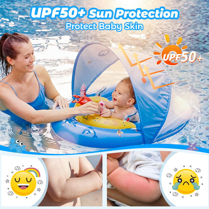 LAYCOL Baby Pool Float with Canopy UPF50+, 120°Adjustable Sun Protection and Anti-Tip Safety Seat
