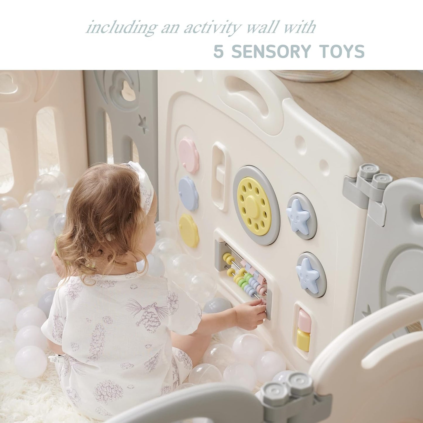 Fortella Cloud Castle Foldable Playpen, Baby Safety Play Yard with Whiteboard and Activity Wall