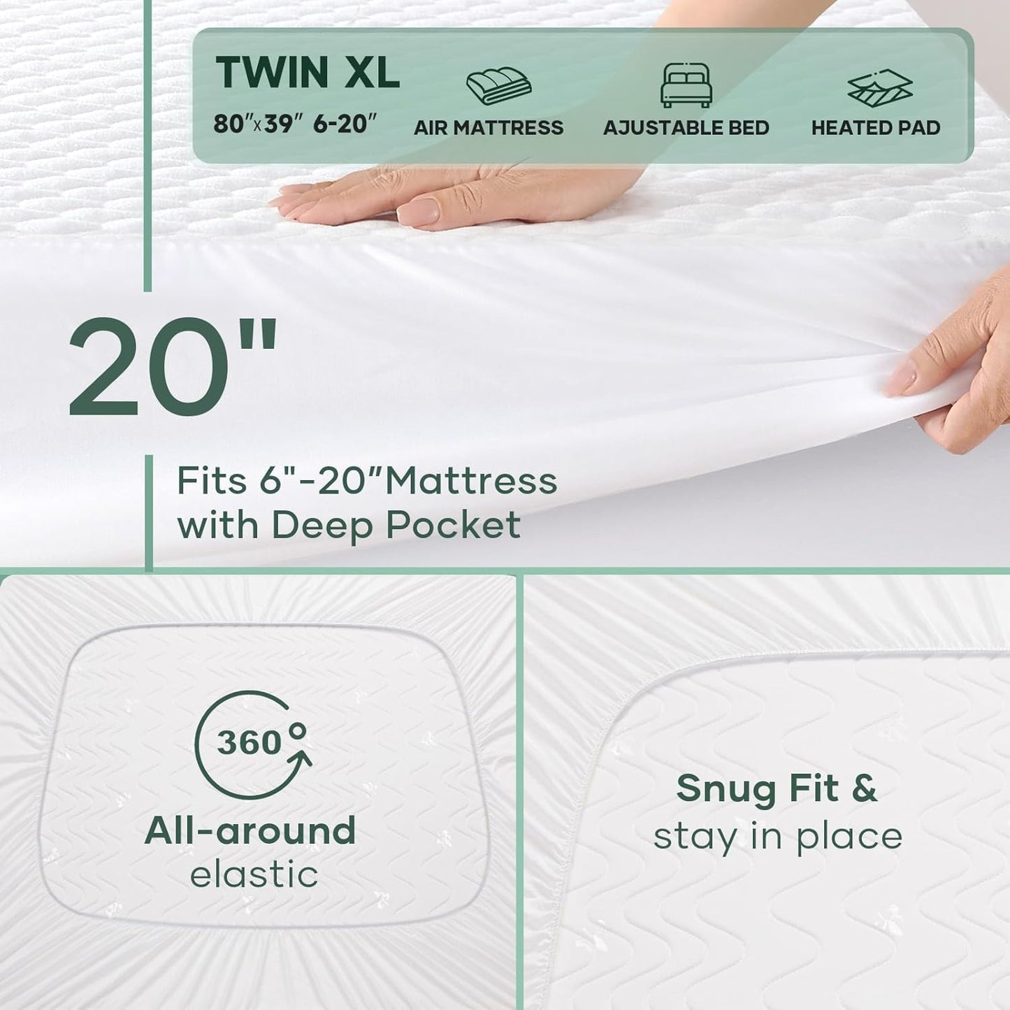Ohgeni 100% Waterproof Mattress Protector, Twin XL-2 Pack, Fitted Sheet with Stretchable Pockets