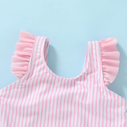 Tiny Cutey Toddler Girl Swimsuit Ruffled Stripe Sleeveless Swimwear One-Piece Baby Girl Bathing Suits