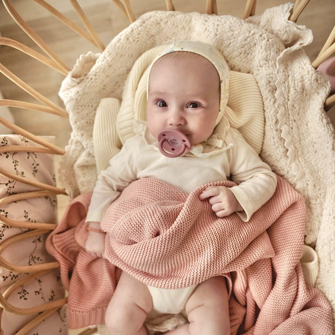Heritage Knit Organic Cotton Receiving Swaddle Blanket for Girls - 100% Luxury Organic Cotton Knit