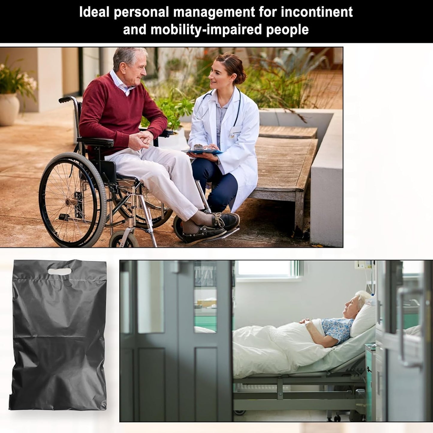 100 Pack Plastic Bags for Adult Diaper Disposal Handle Adult Diaper Disposal Self-Adhesive Strips to Seal in Odours Suitable for Elderly Nappy Care at Home and for Travel (Whiteï¼?(Black)