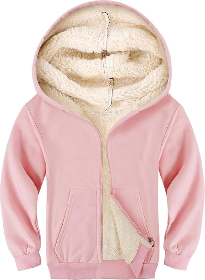 Gihuo Unisex Boy's Girls Winter Warm Sherpa Lined Zip Up Sweatshirt Fleece Jacket Kid's Hoodie Outerwear