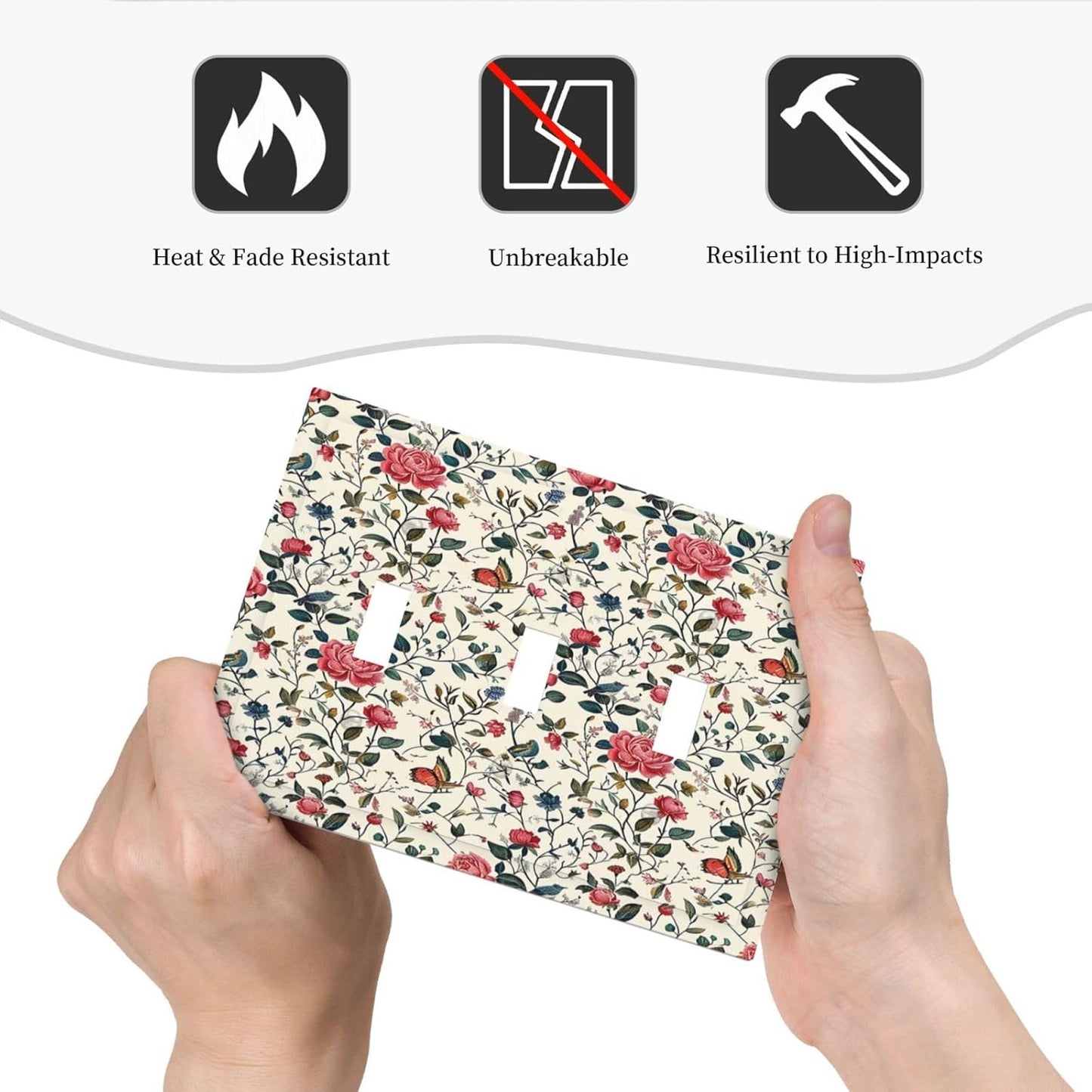 Decorative Switch Plates Vintage Flowers Rose Leaf Bird Butterfly 3 Gang Wall Plate Triple Toggle Light Switch Cover Faceplate Electrical Wall Panels for Bedroom living Room Decor