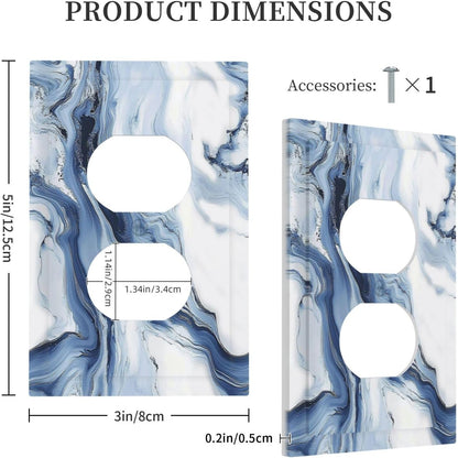 Outlet Covers White Marble Navy Blue Line Fluid 1 Gang Duplex Light Switch Cover Decorative Switch Plates Electrical Receptacle Faceplate Wall Plate For Bathroom Kitchen Decor