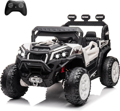 24V Ride On Car for Kids, 4x4 Kids Electric Car with Remote Control Off Road, Children Car with Bluetooth 3 Speeds LED Lights Storage Trunk,White