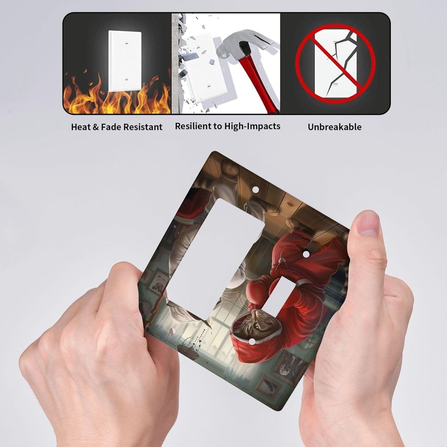 Decorative Outlet Covers Funny Red Boxing Cats White Tomcat 2 Gang 1 Gang Wall Plate Cover Single Toggle Rocker Combo Light Switch Cover Plate Face Plate for Bedroom Home Decor