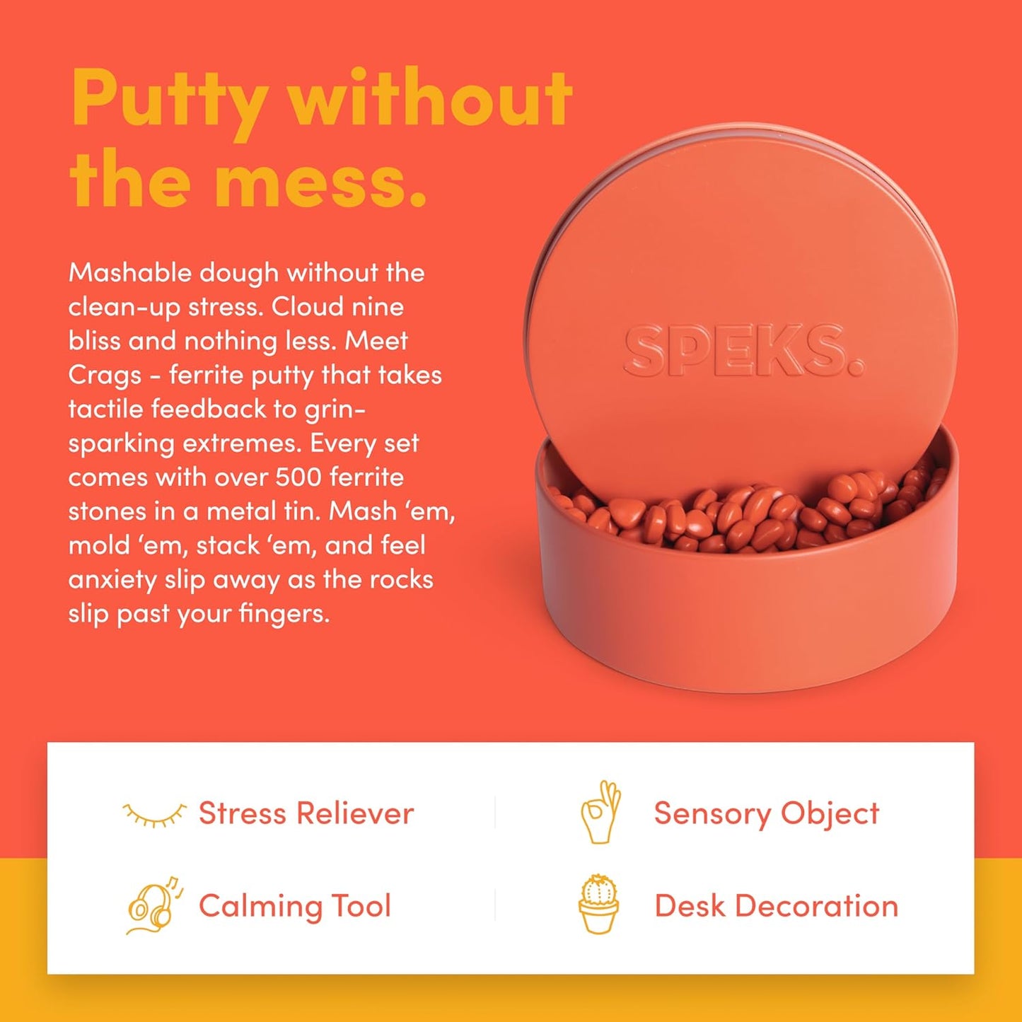 Speks Crags Ferrite Putty, Over 1,000 Ferrite Stones in a Metal Tin, Seriously Satisfying Fidget Toys for Adults and Desk Toys for Office, Matte Coral, Large