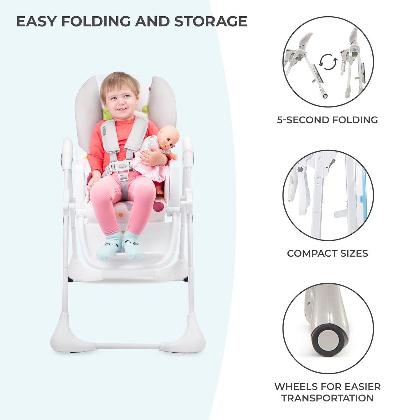 Kinderkraft Highchair Yummy, Baby Chair, Ergonomic, Comfortable, Reclining, Foldable, with