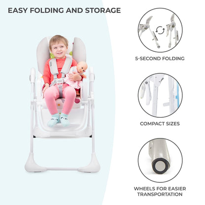 Kinderkraft Highchair Yummy, Baby Chair, Ergonomic, Comfortable, Reclining, Foldable, with
