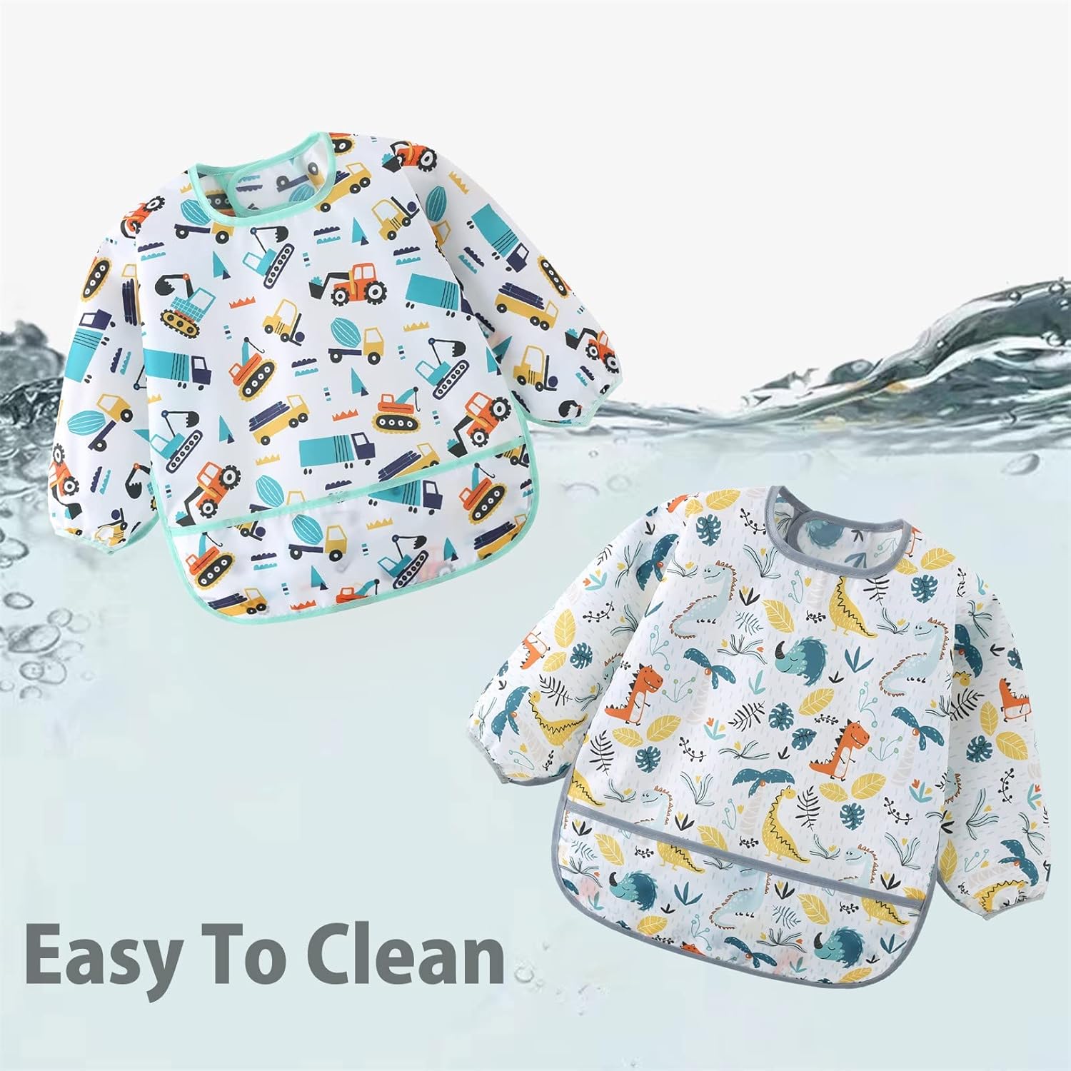 5 Pack Long Sleeve Bib,Baby Toddler Waterproof Sleeved Bib for 6-30 Months Reusable with Catch-all